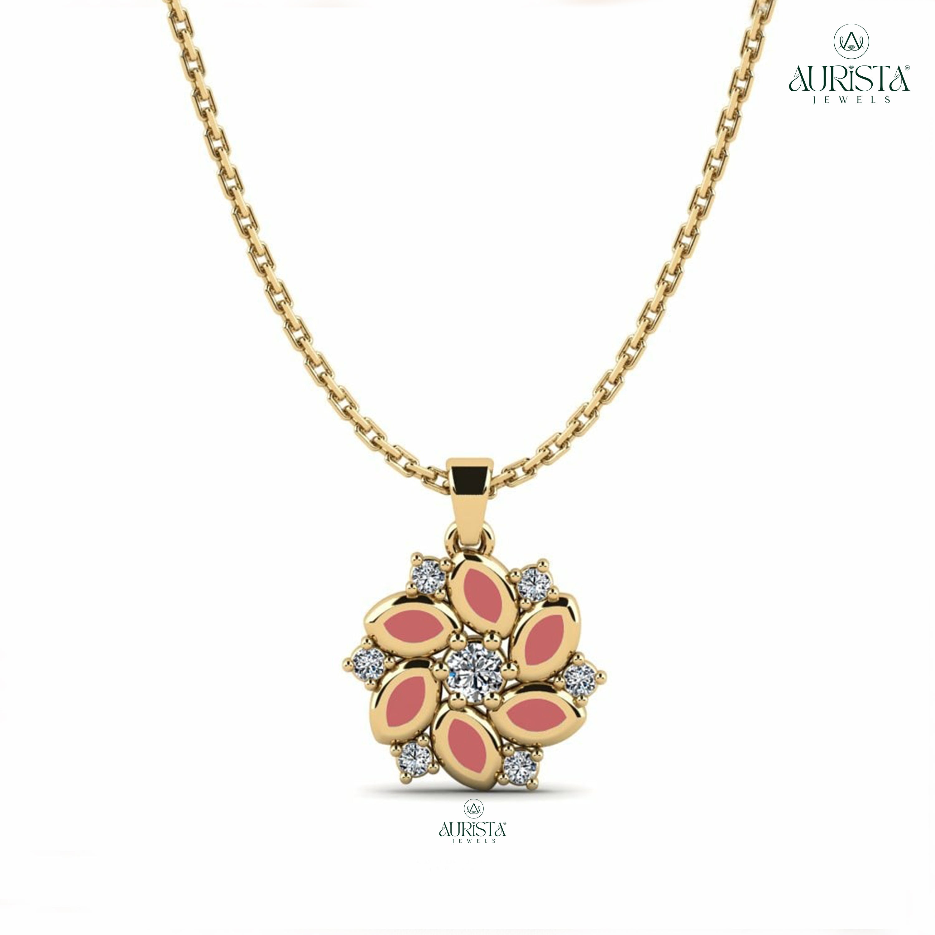 Classic Aura Round Diamond Pendant in Yellow Gold