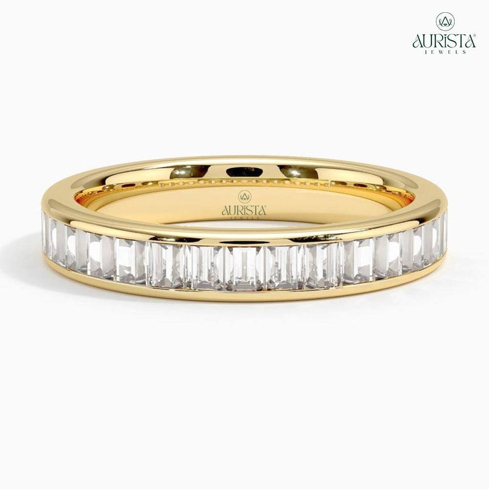 Forever in Light Yellow Gold Band with Baguette Diamond
