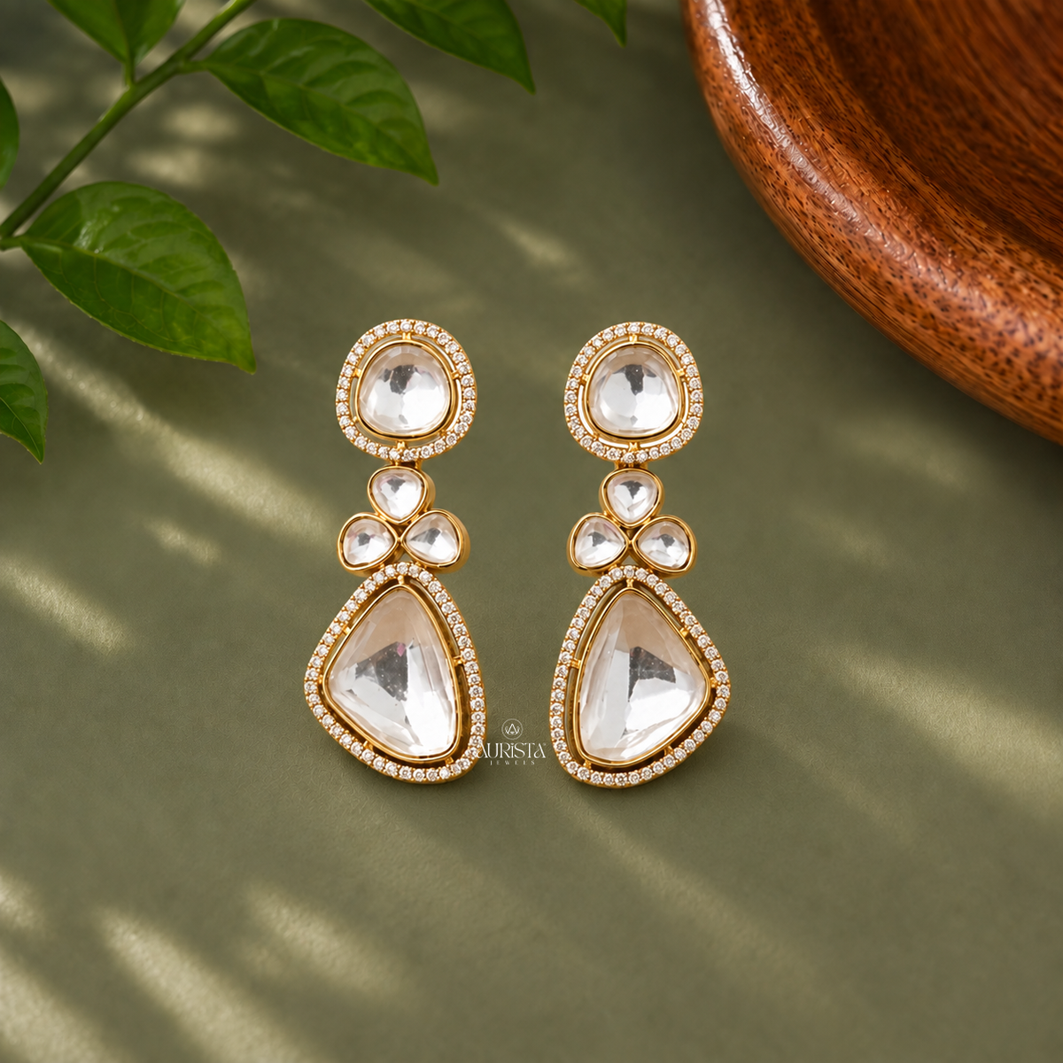 Traditional Polki Tiered Chandelier Earrings Lab Grown in Diamond Festive