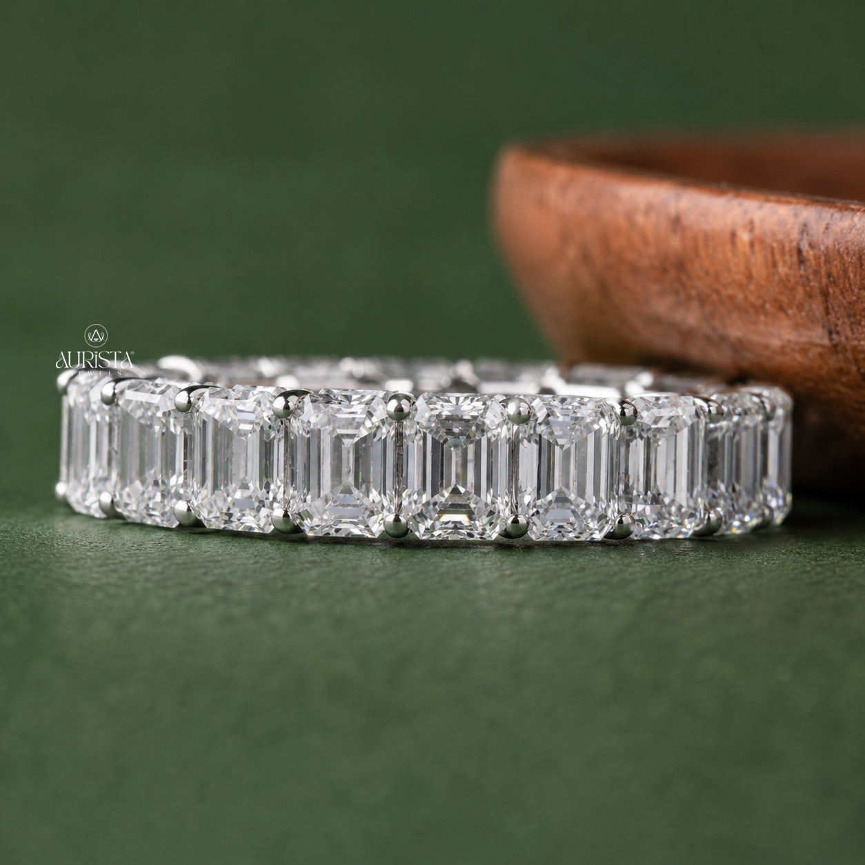 Emerald Cut Lab Grown Diamond Eternity Band, Full Circle Stackable Wedding Ring