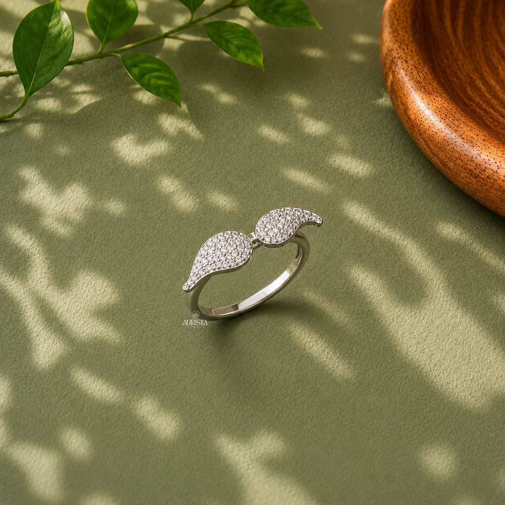 Angel Wing Moissanite Ring Round cut Statement Ring Minimalist Promise Ring Gift