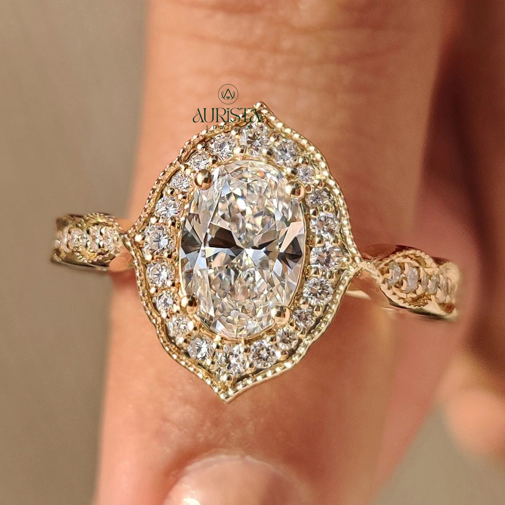 Elegant Oval Cut Diamond Ring with Sparkling Side Stones
