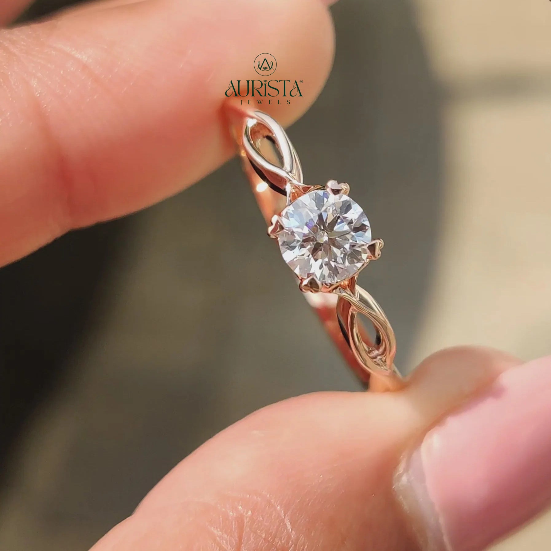 Round Cut Diamond Twist Vine Shank Solitaire Ring