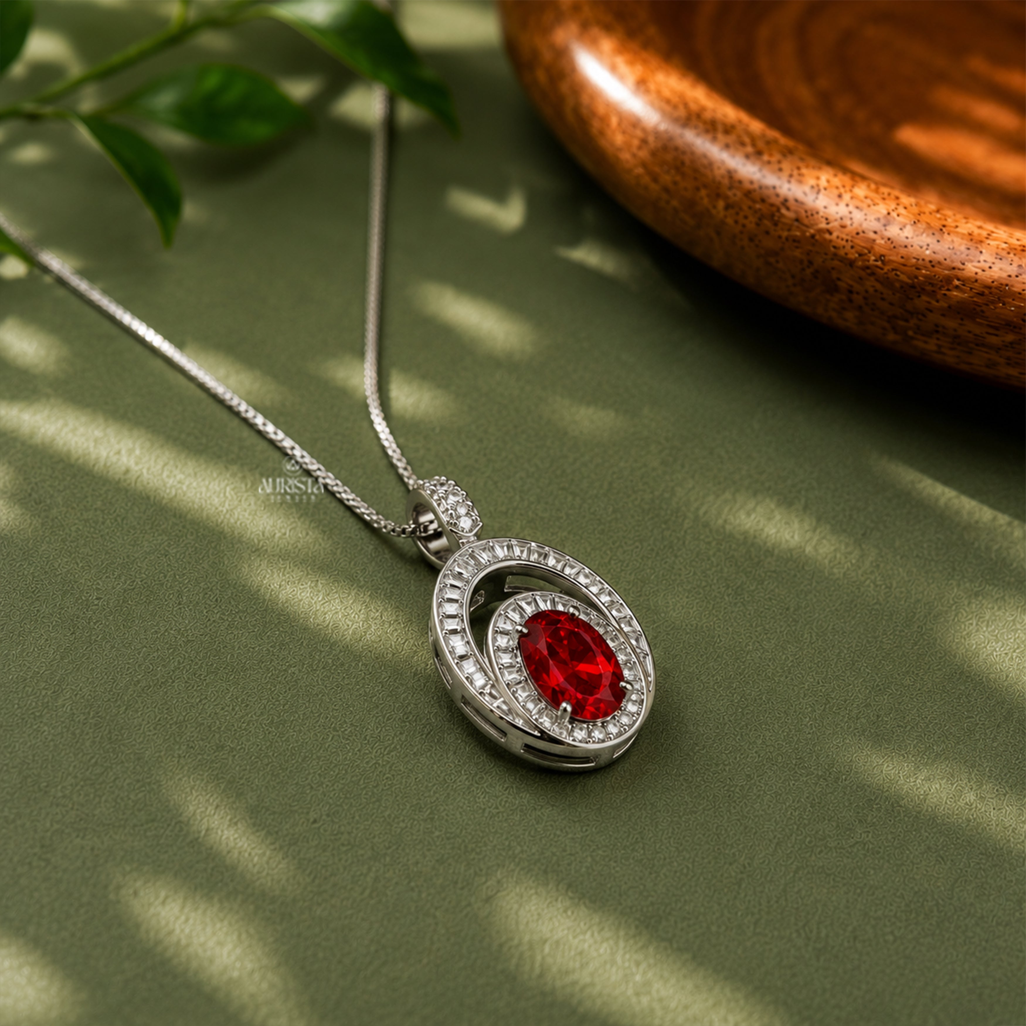 Oval Red Gemstone Pendant Statement Necklace Luxury Moissanite Jewelry Gift