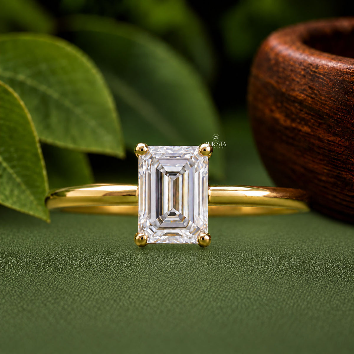Emerald Cut Lab Grown Diamond Ring, Minimalist Engagement Wedding Ring Solitaire