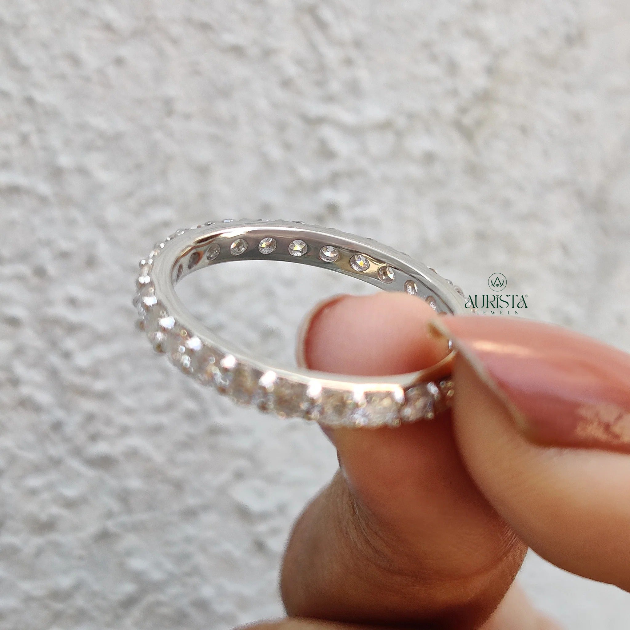 Round Cut Moissanite Diamond Full Eternity Band Minimalist Stackable Wedding Ring