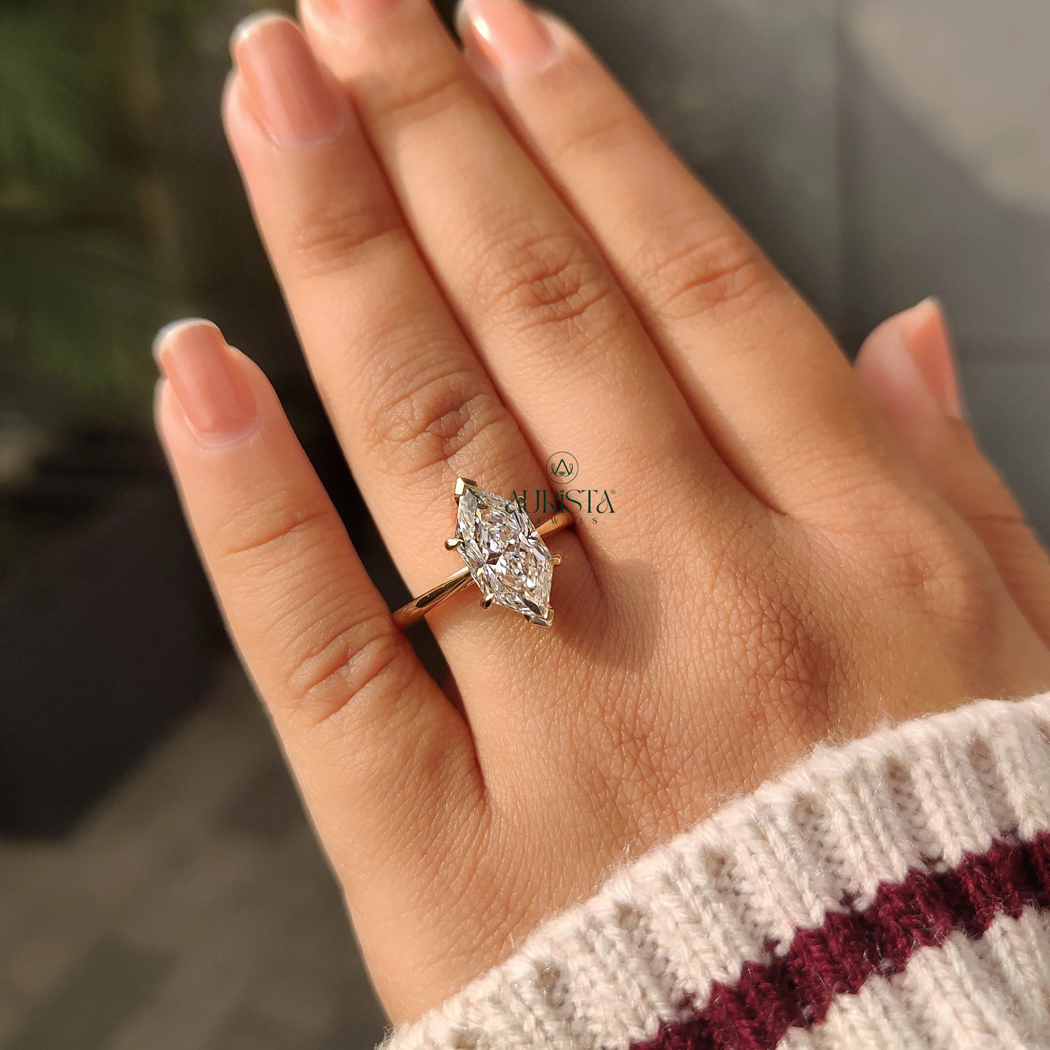 Lunavelle Marquise Cut Hidden Halo Solitaire Ring