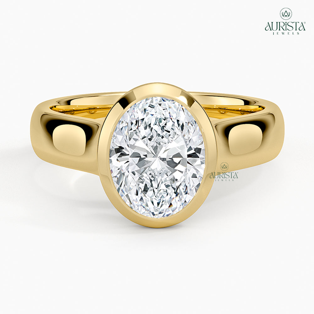 Infinite Shine Yellow Gold Ring with Oval Diamond