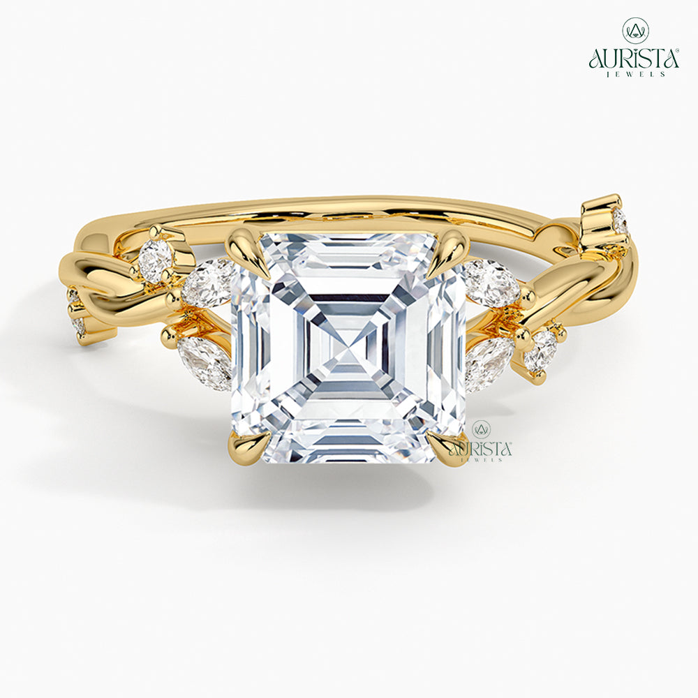 Circle of Love Yellow Gold Ring with Asscher Diamond