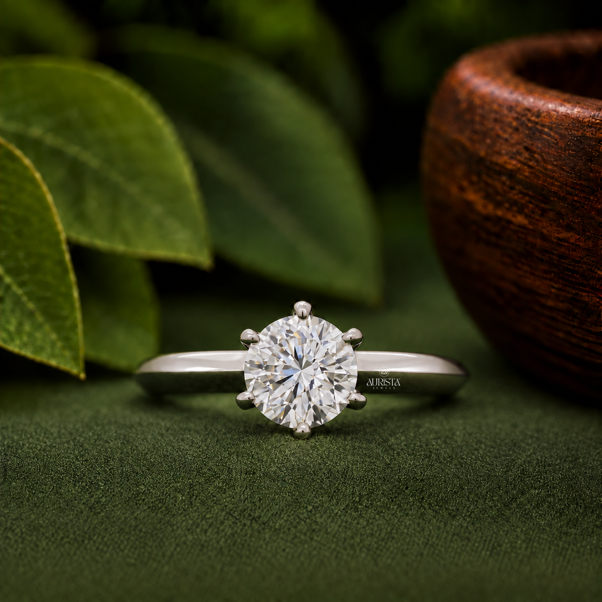 Round Cut Lab Grown Diamond Engagement Ring, White Gold Side Stone Anniversary Gift