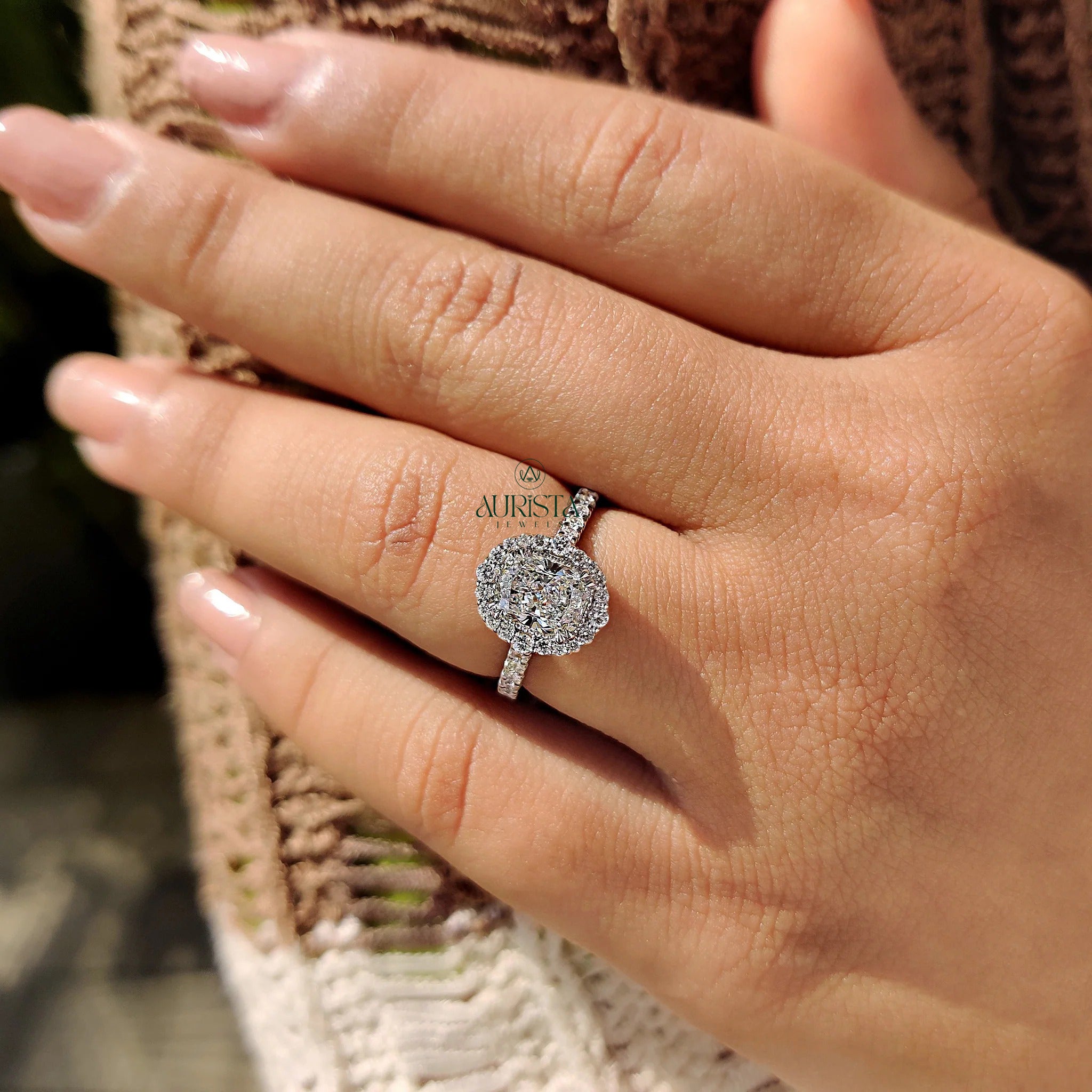 Radiant Cushion Double Halo Pave Ring