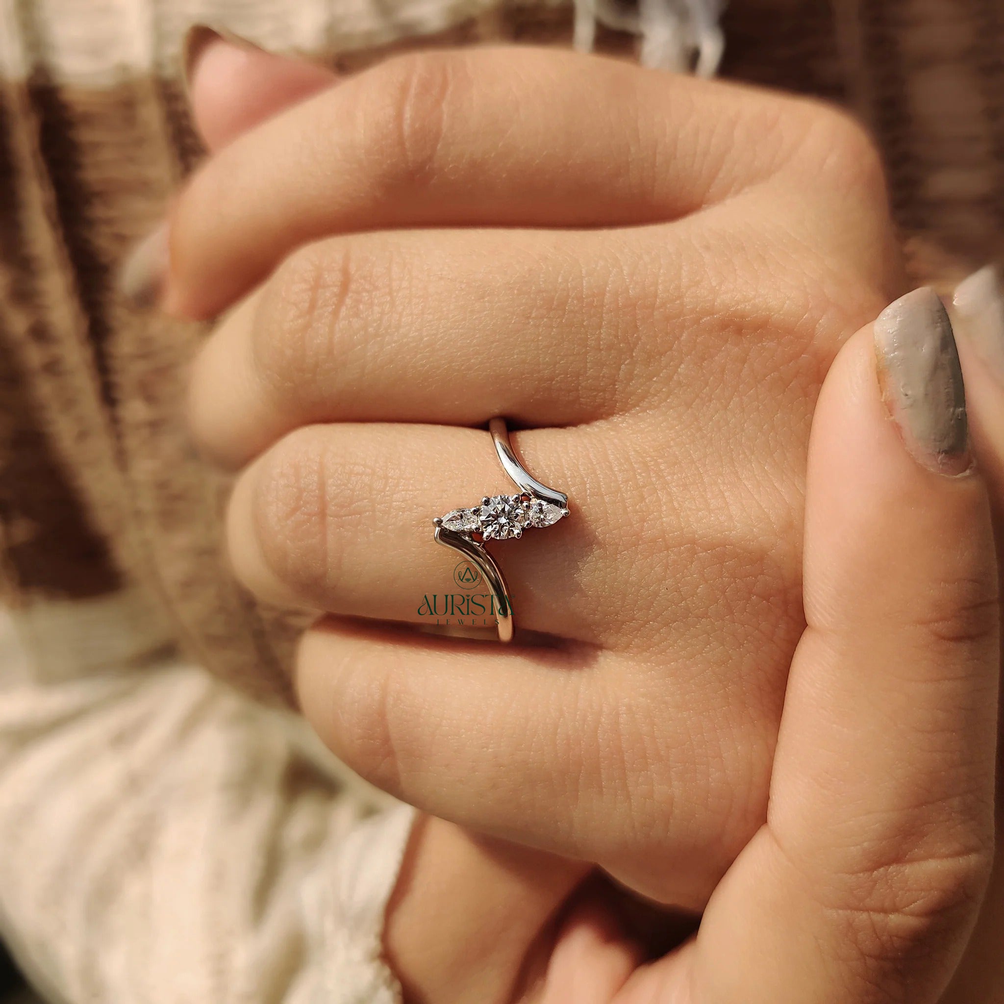 Marquise and Round Diamond Bypass Ring