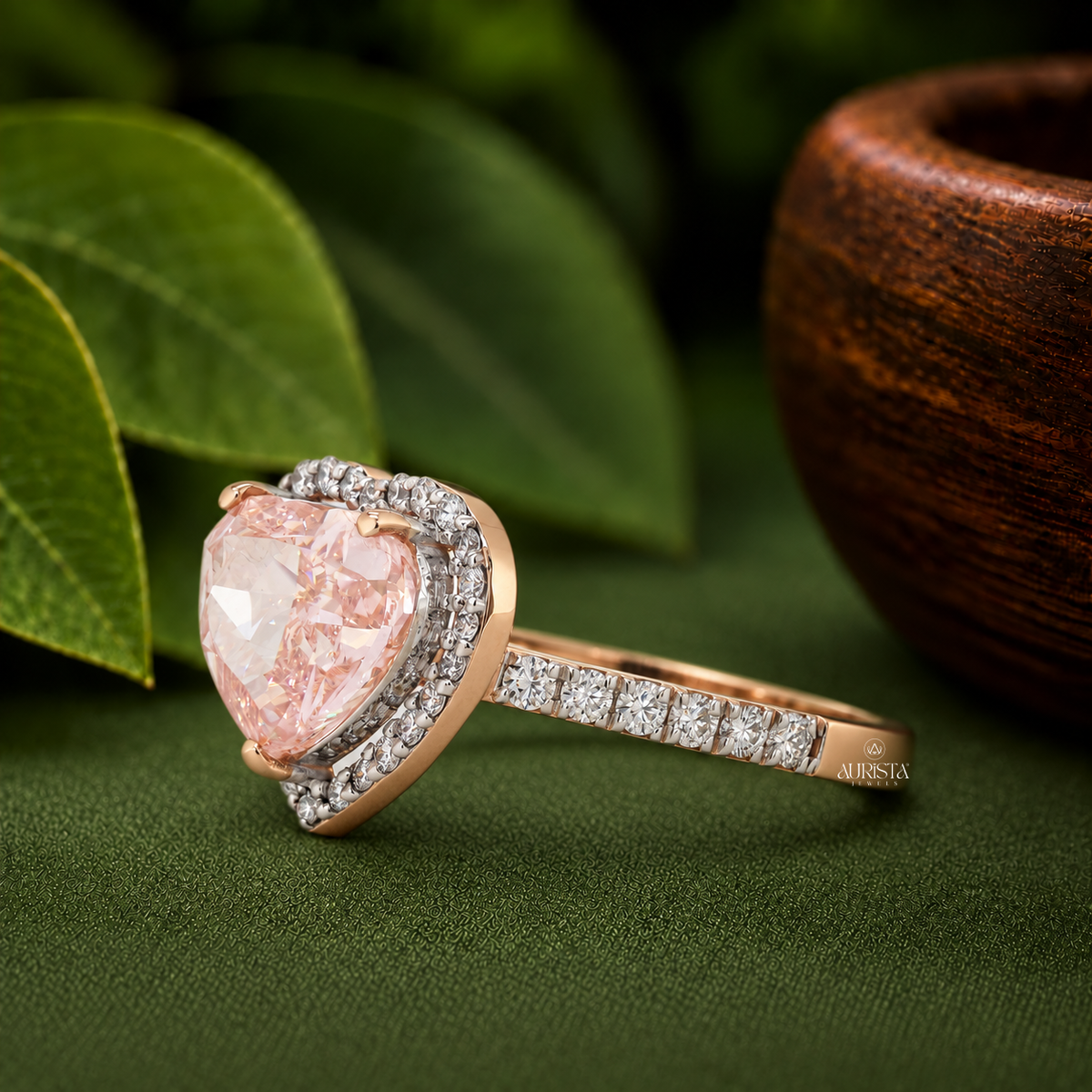 3.02 CT Heart Shaped Pink Lab Grown Diamond Halo Engagement Ring in 14k Rose Gold