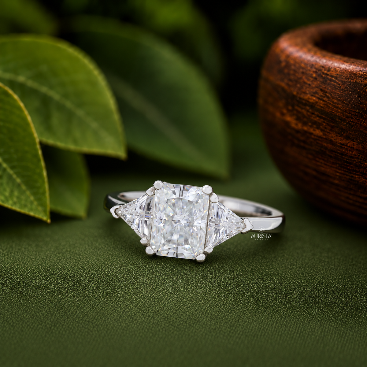 1.76 CT Radiant Cut Lab Grown Diamond Three Stone Engagement Ring 14k Gold