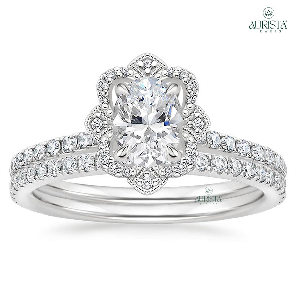 Golden Whisper White Gold Ring with Oval Diamond