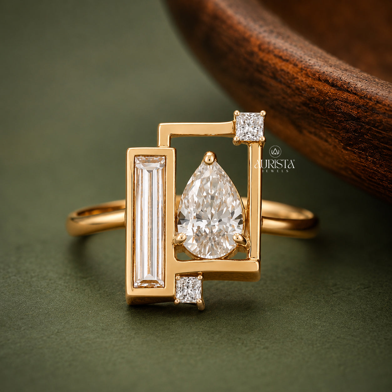 Pear Cut Lab Grown Diamond Ring,baguette cut and princess cut diamonds,Statement Ring