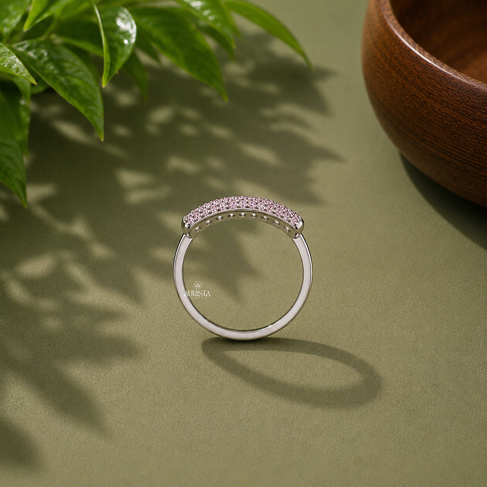 Minimalist Gemstone Band, Sterling Silver Round Pave Ring, Everyday Stackable Ring