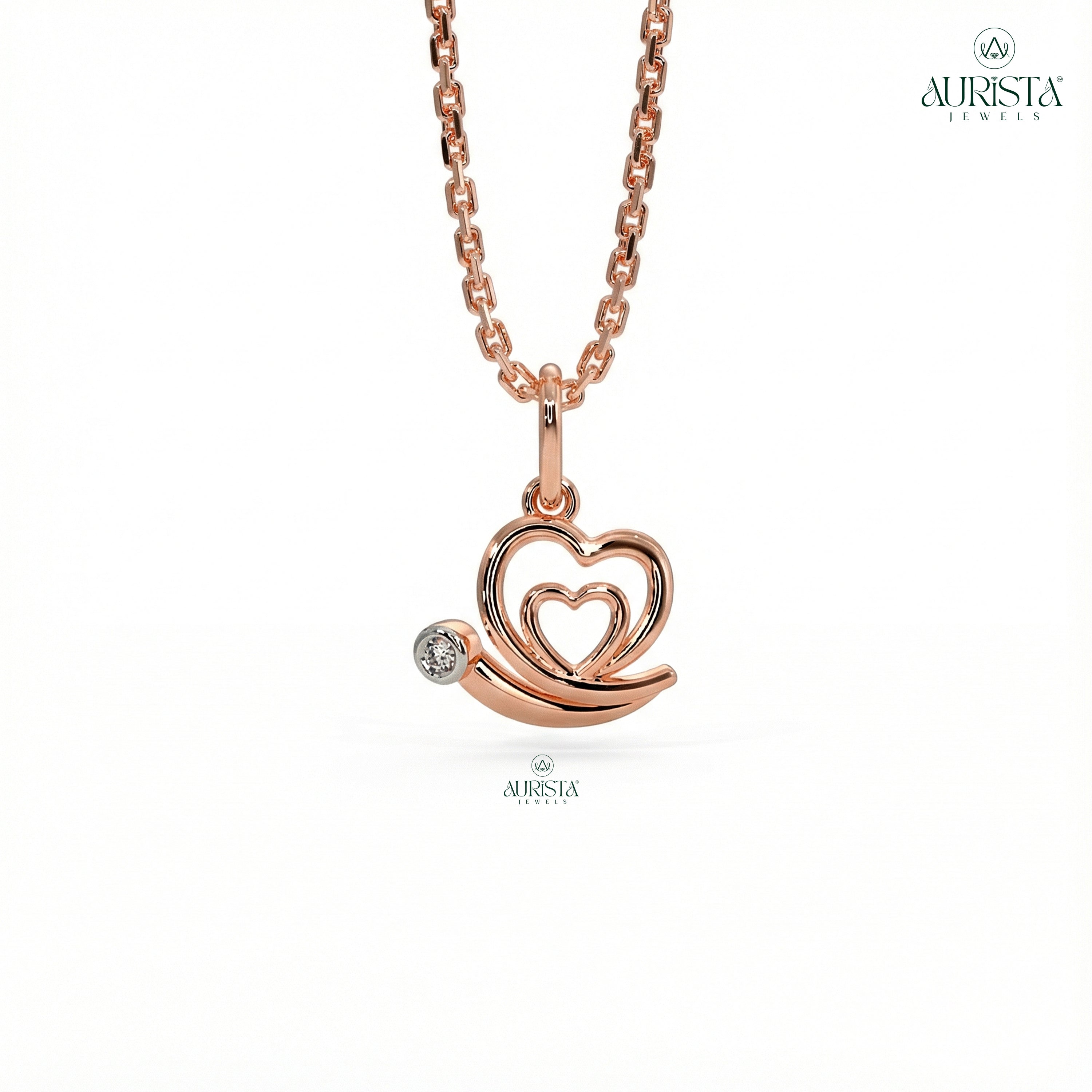 Celestial Glow Round Diamond Pendant in Rose Gold