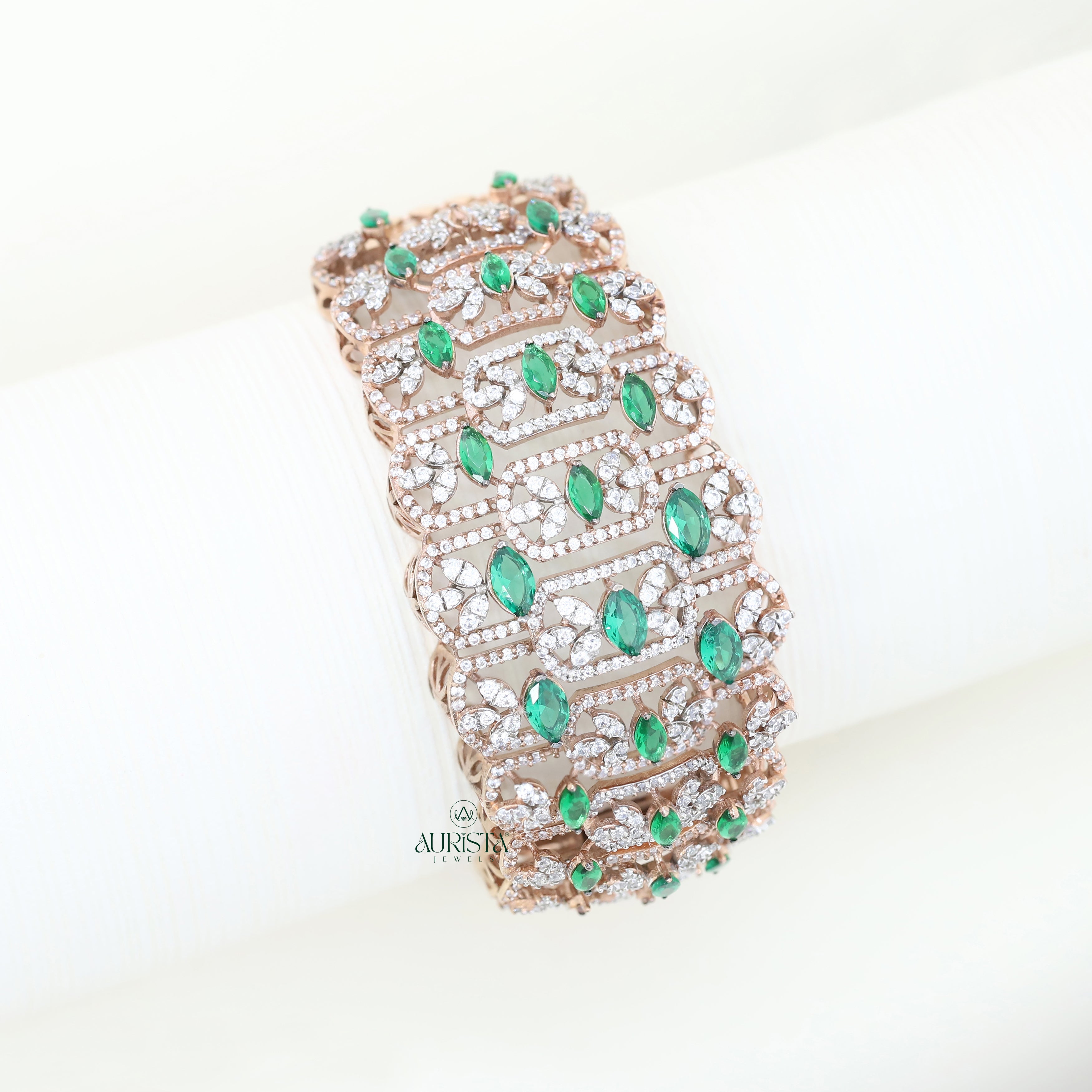 Grand Emerald Marquise Diamond Bracelet with Artistic Luxury Design
