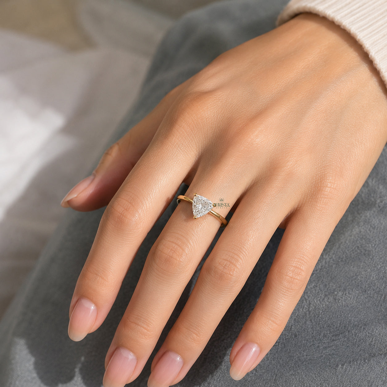 Trillion Cut Lab Grown Diamond Ring, Minimalist Engagement Wedding Ring Solitaire