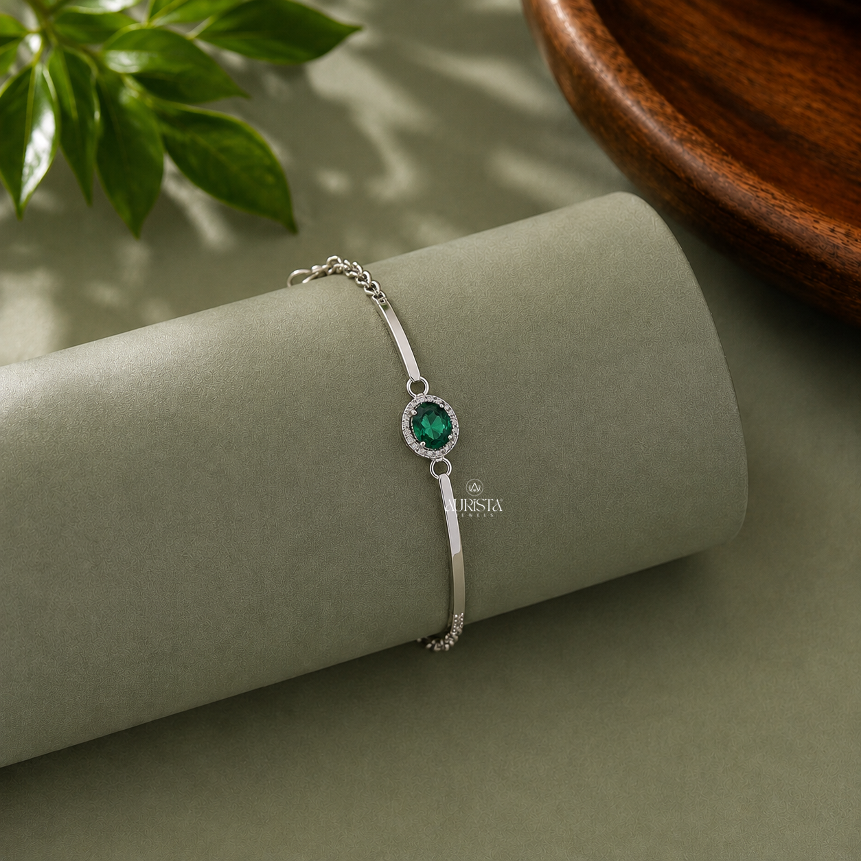Green Oval Halo Lab Grown in Diamond Bracelet Luxury Tennis Chain Jewelry