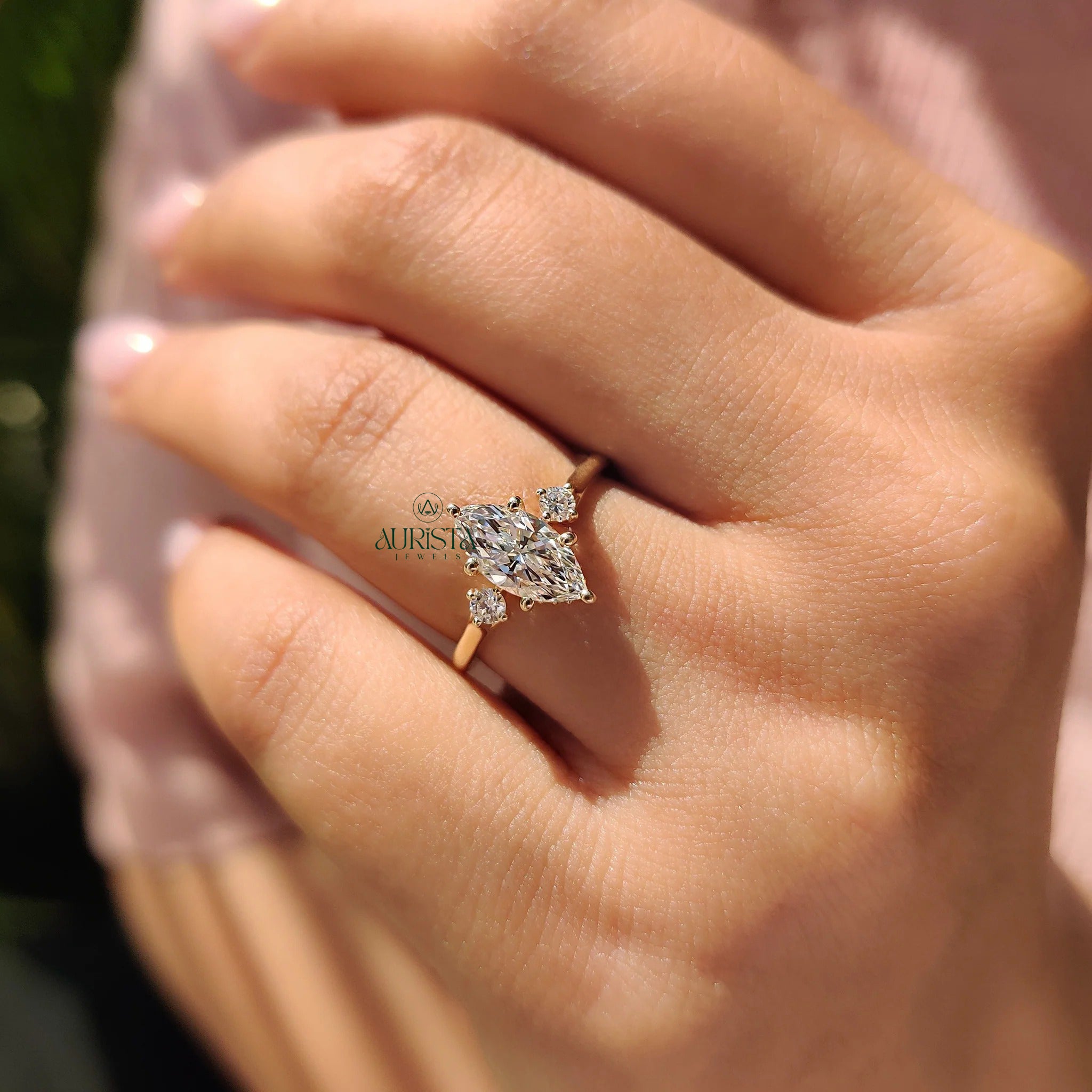 Celestial Marquise Three Stone Ring with Eternal Elegance