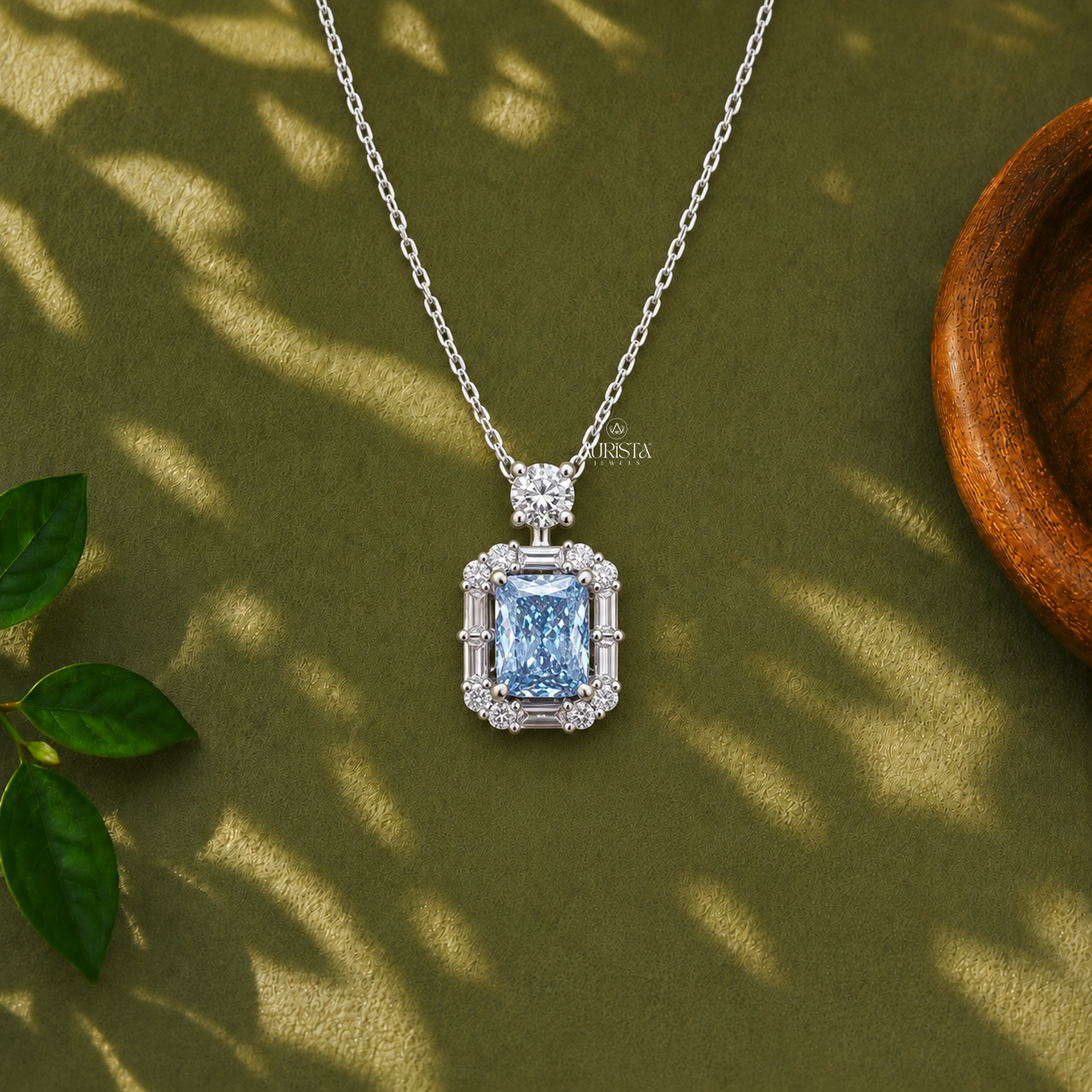 Sky Radiant Cut Lab Grown Diamond Halo Pendant Necklace with Chain Fine Jewelry