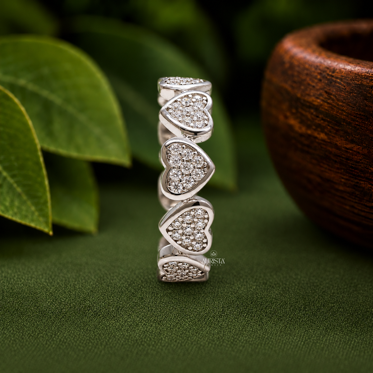Heart Shaped Lab Grown Diamond Eternity Band, Pavé Stackable Wedding Ring