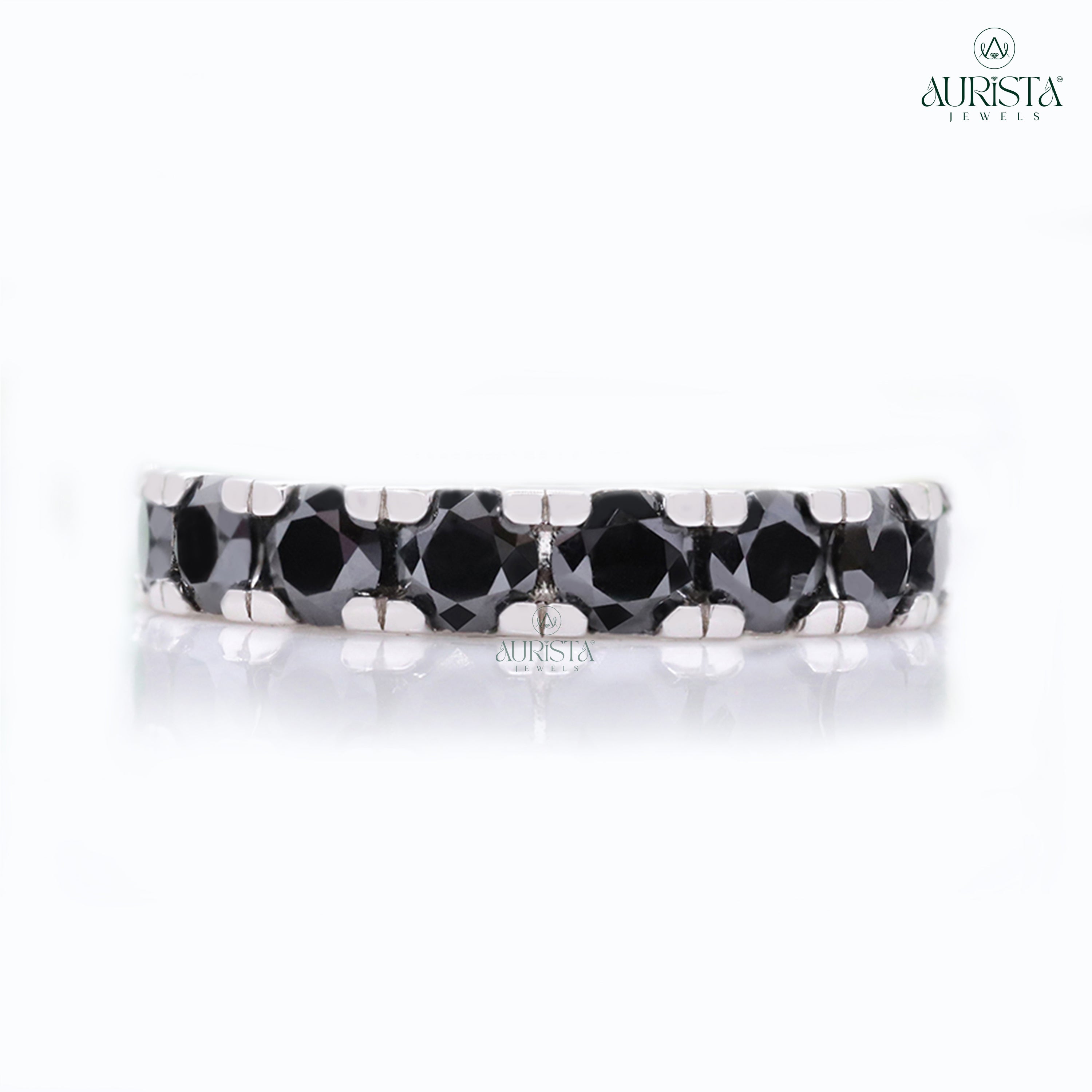 Ever After Shine- White Gold Band with Round Black Diamond