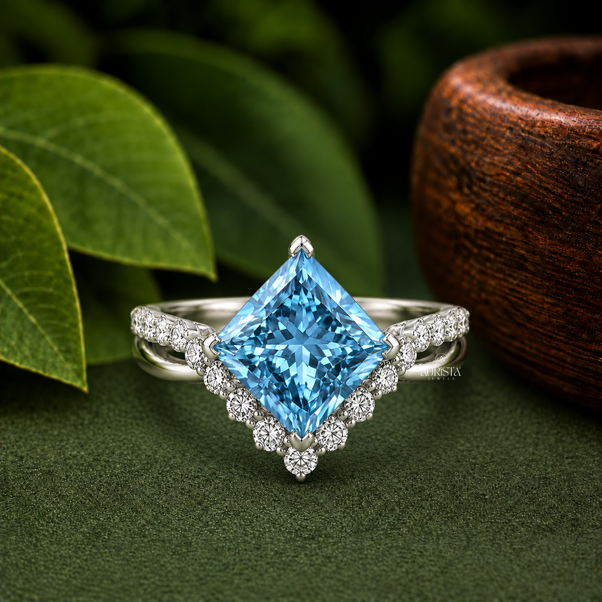Split Shank Blue Diamond Engagement Ring Lab Grown in Diamond Luxury