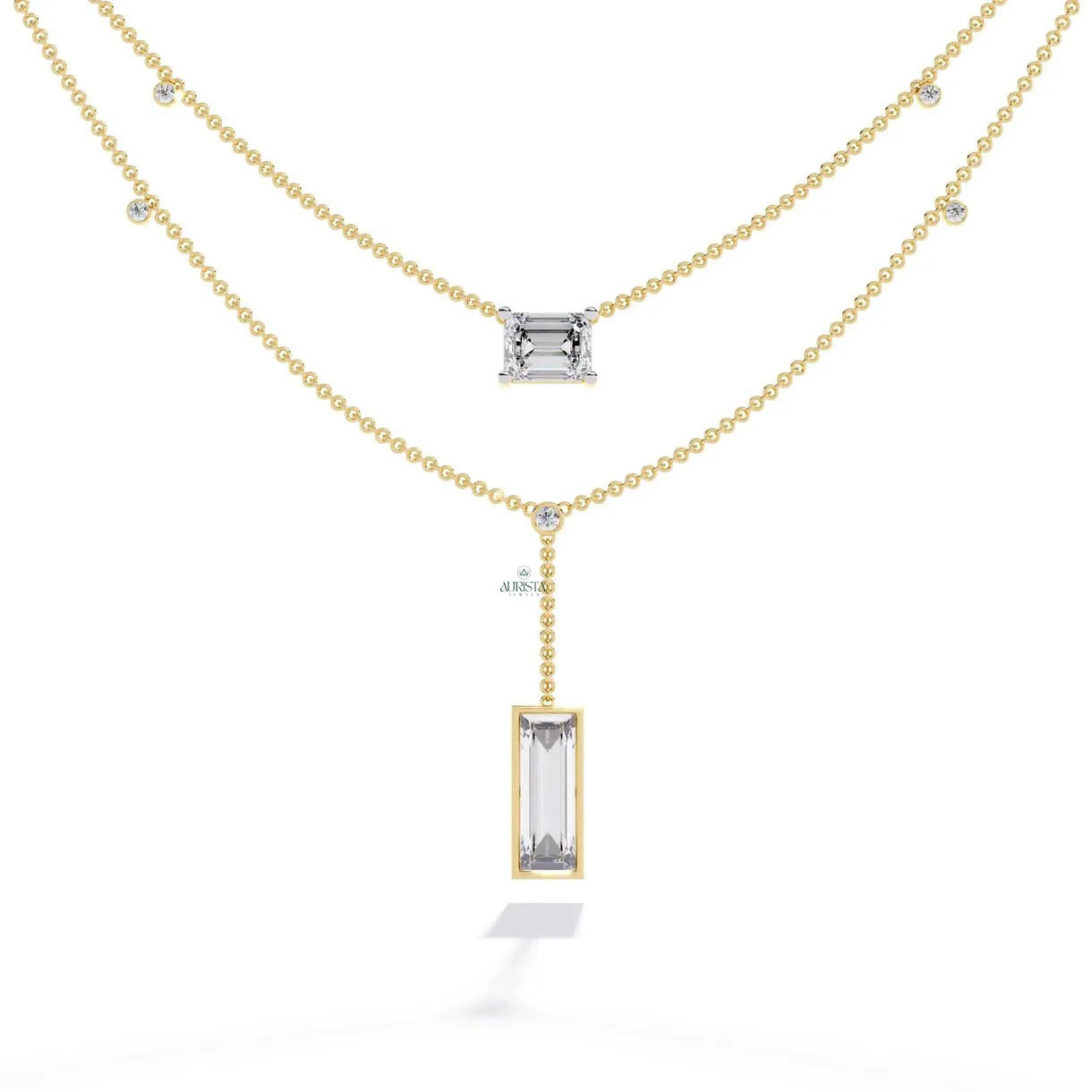 Gold Moissanite Diamond Lariat Y Necklace Minimalist Layered Drop Dainty Chain Jewelry