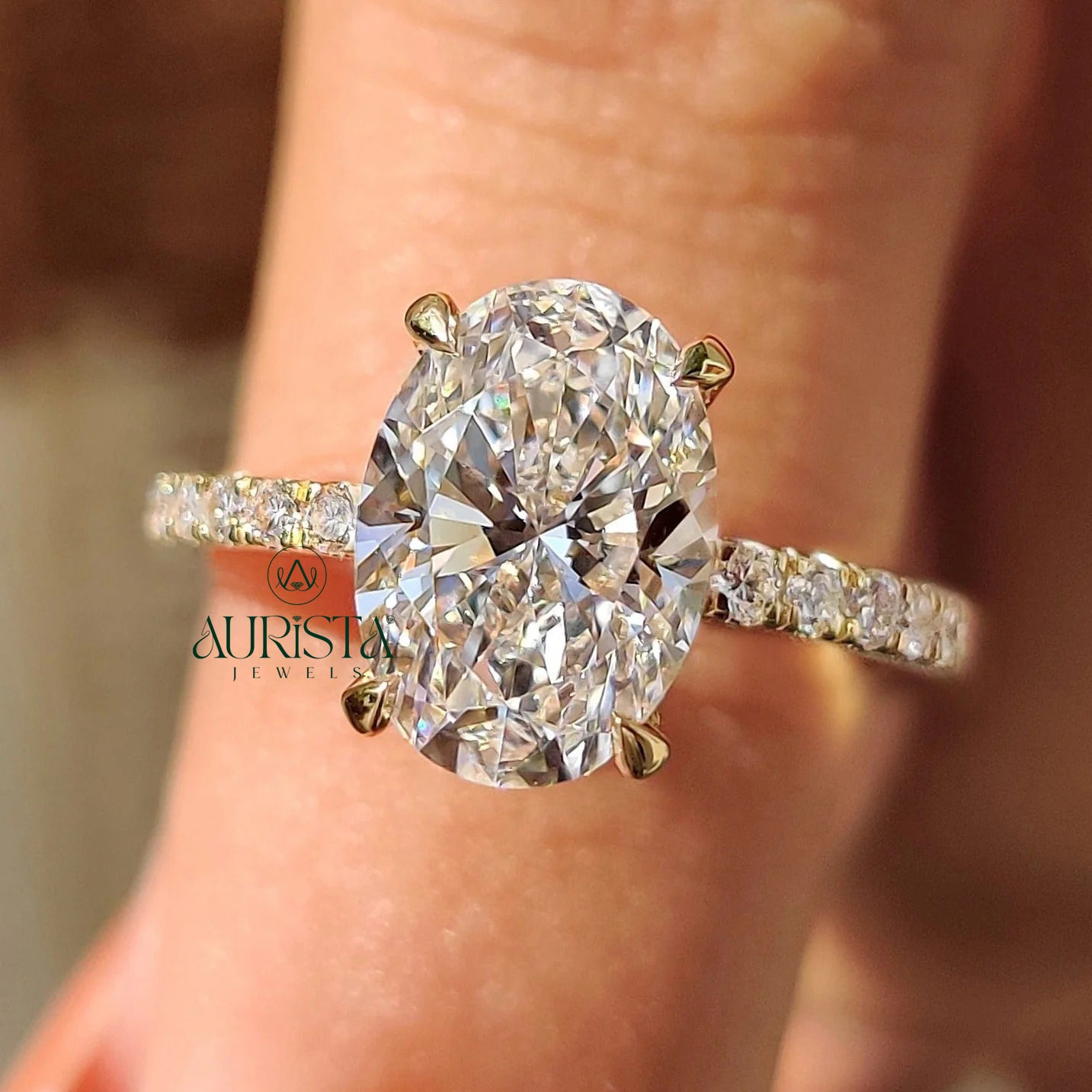 The Eternal Radiance: Oval-Cut Diamond Ring with Pave Band