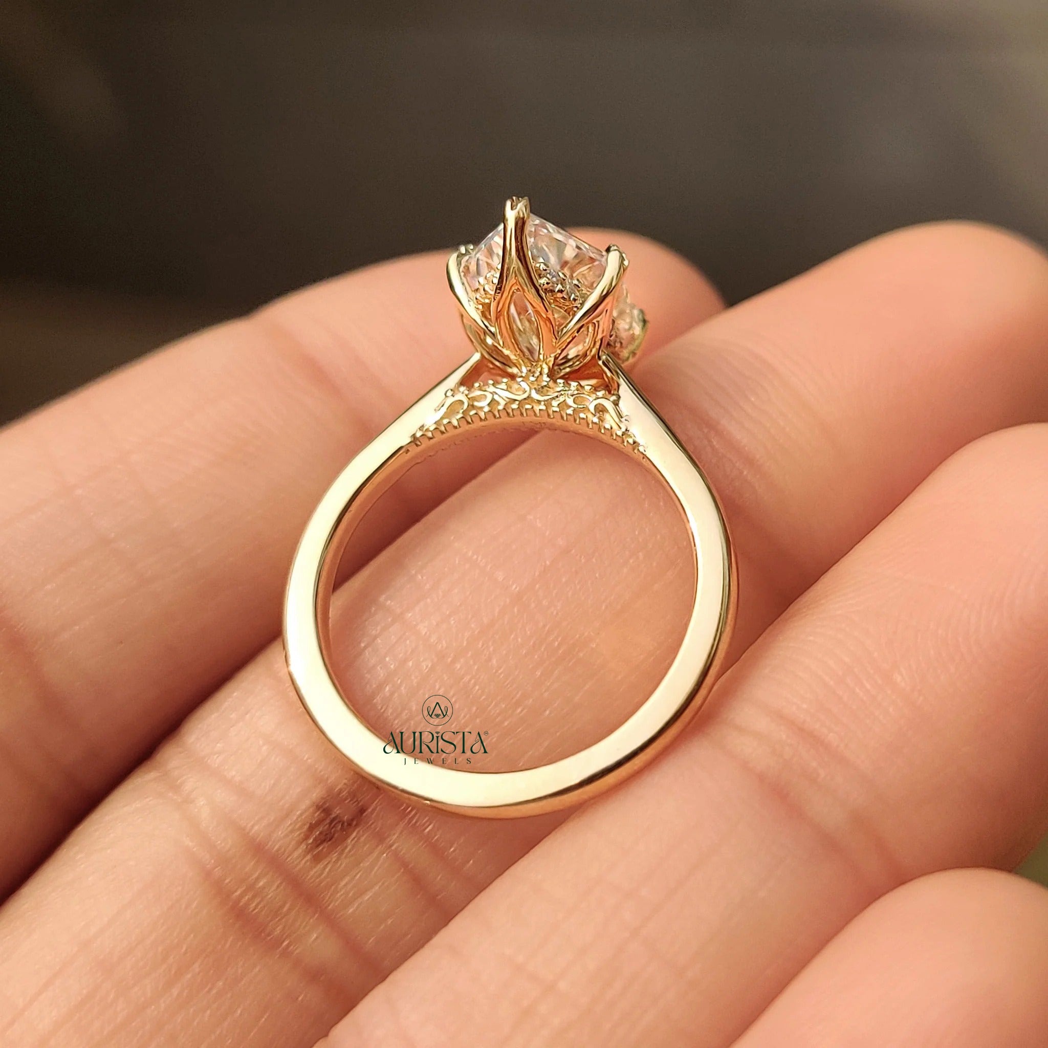 Dutch Marquise Cut Diamond Ring with Hidden Halo