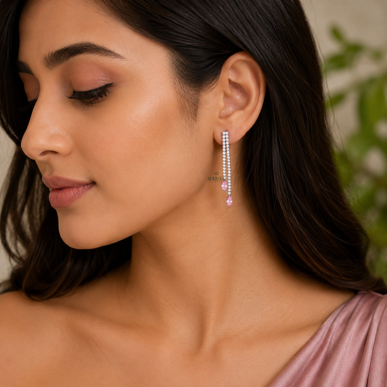 Elegant Moissanite Necklace and Earring Set with Round and Pink Marquise Accents