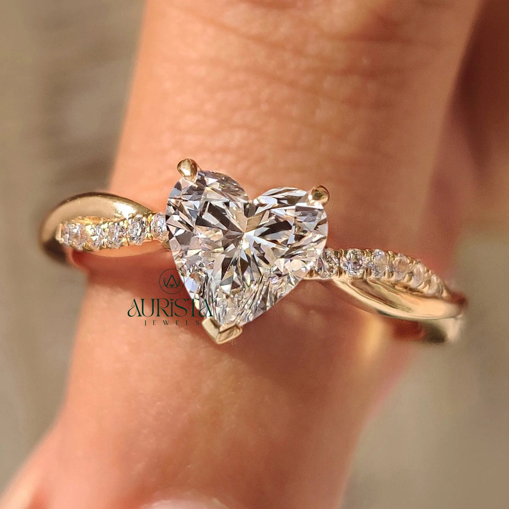 Brilliant Heart Shape Ring with Ethereal Twisted Pave Vine Band