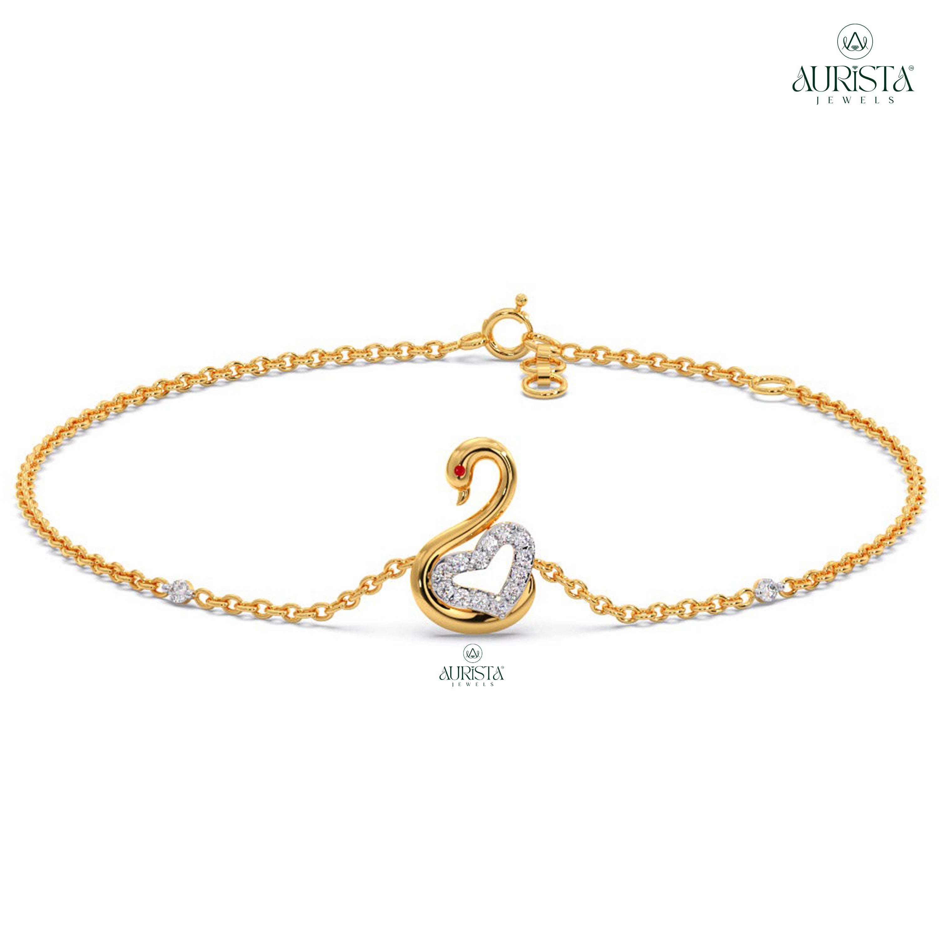 Always Mine Gold Round Diamond Swan Bracelet for kids