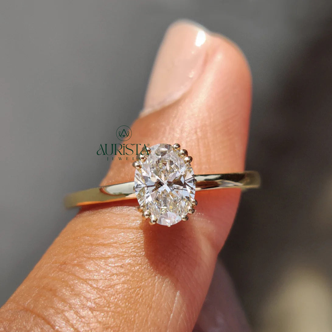 The Empress Oval Solitaire And Multi Prong Gold Ring