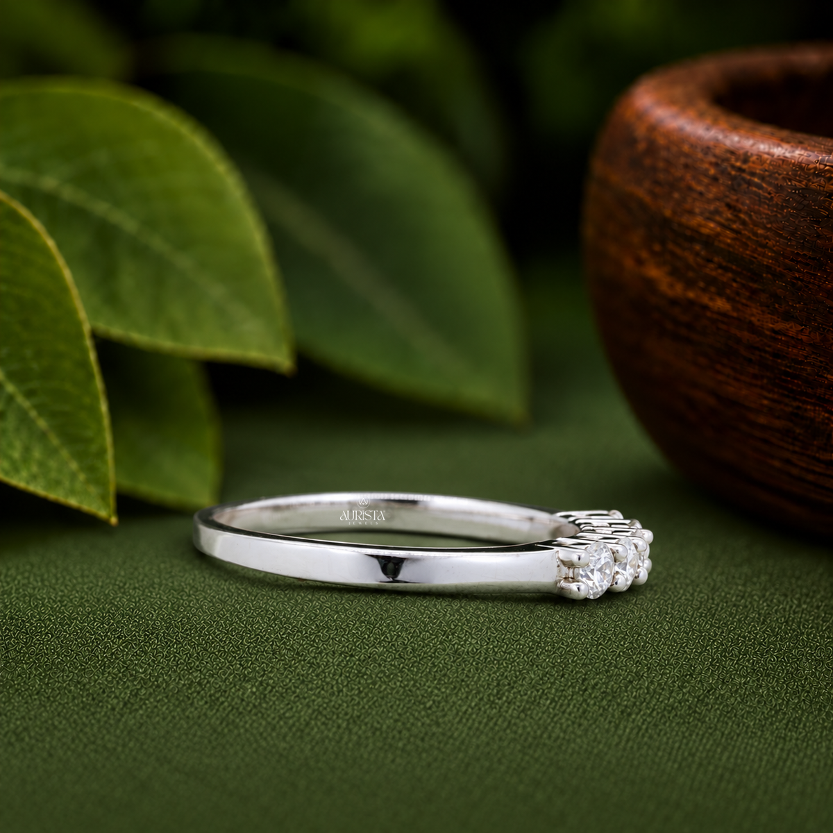 Round Cut Lab Grown Diamond Five Stone Ring, Dainty Stackable Wedding Band