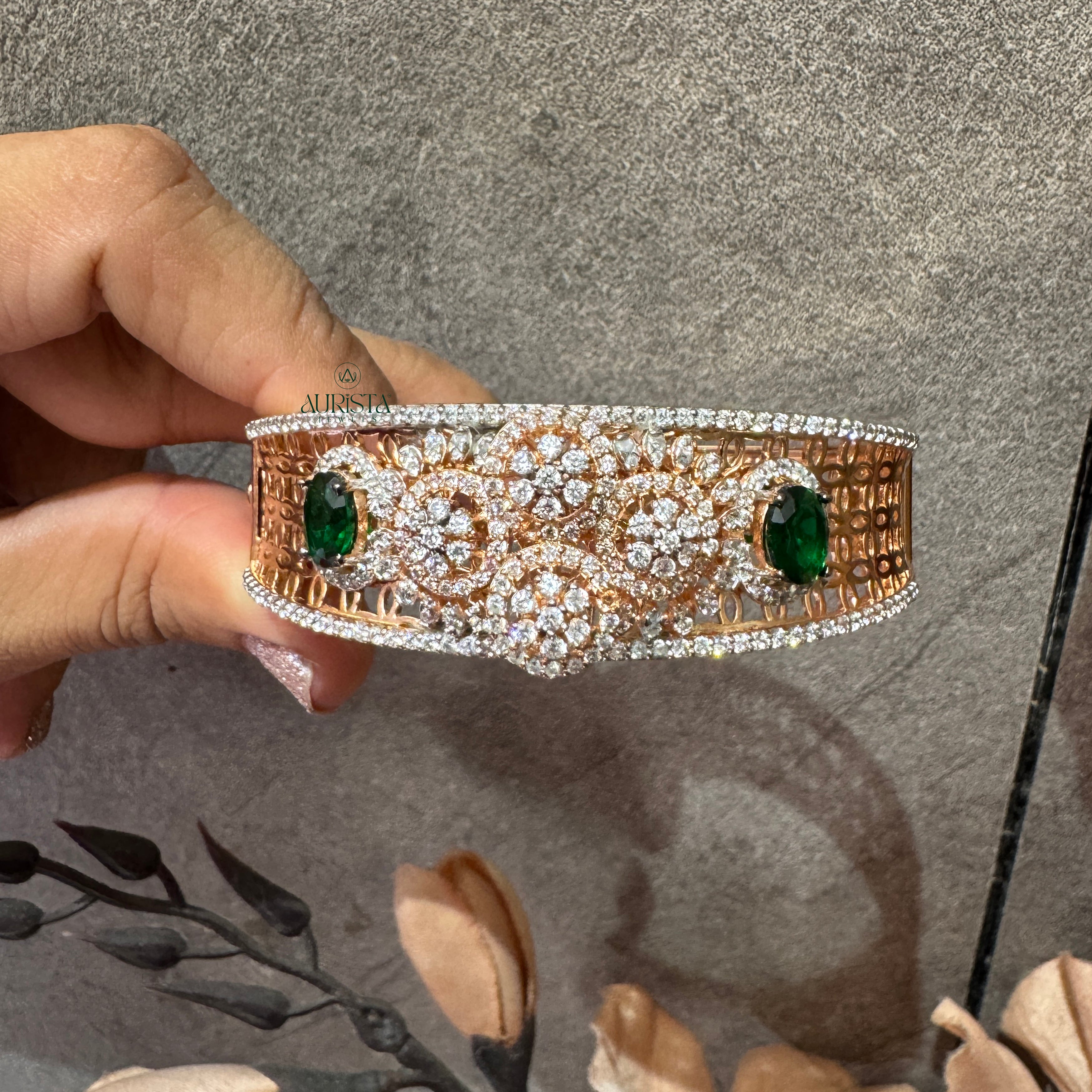 Moissanite Diamond Bracelet with Green stones