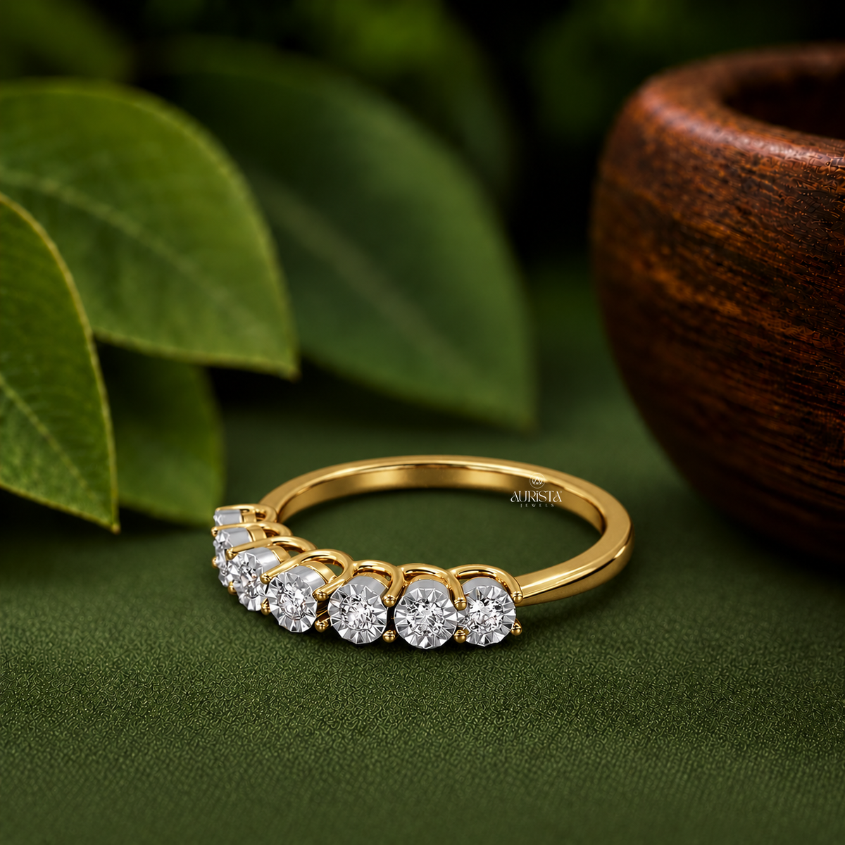 Round Lab Grown Diamond Seven Stone Half Eternity Band In Solid  Yellow Gold Anniversary