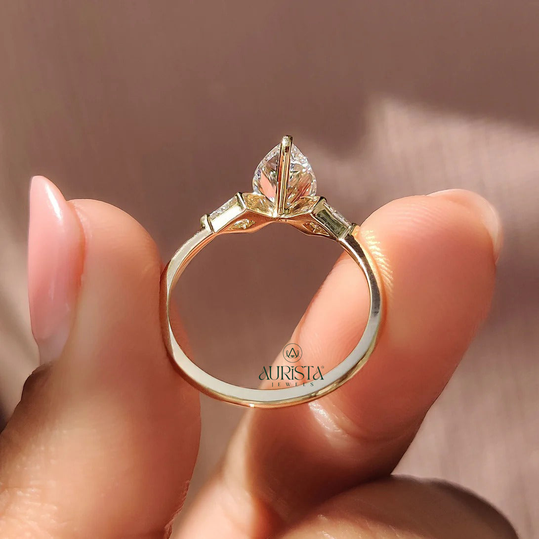 Pear Cut Lab Grown Diamond Three Stone Ring