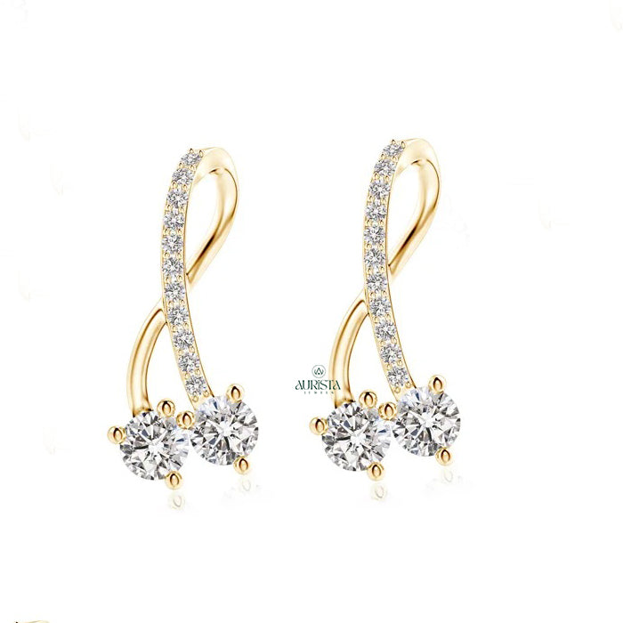 Elegant Twist Dual Diamond Drop Earrings