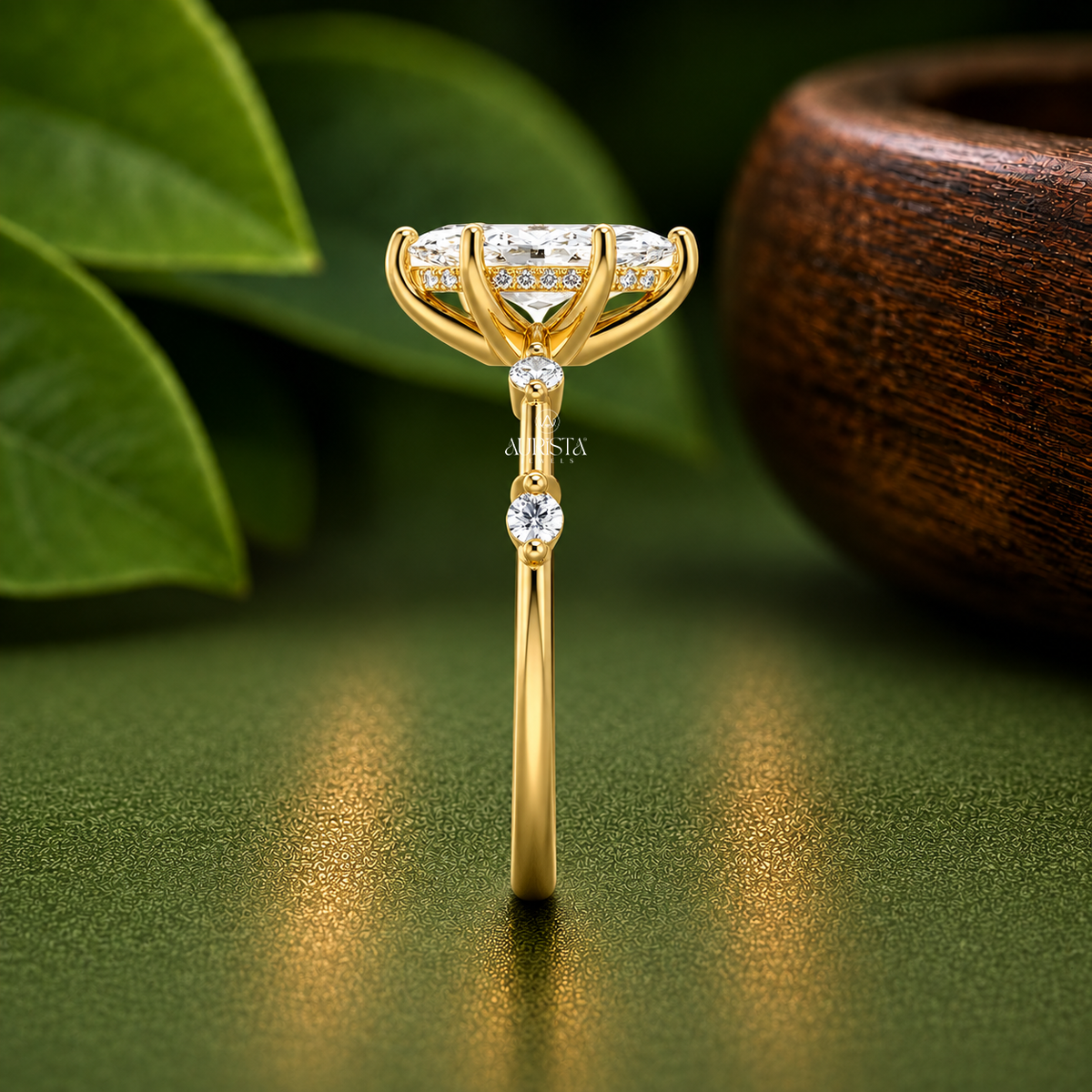 Marquise Shape Lab Grown Diamond Ring, Station Accent Dainty Anniversary Gift