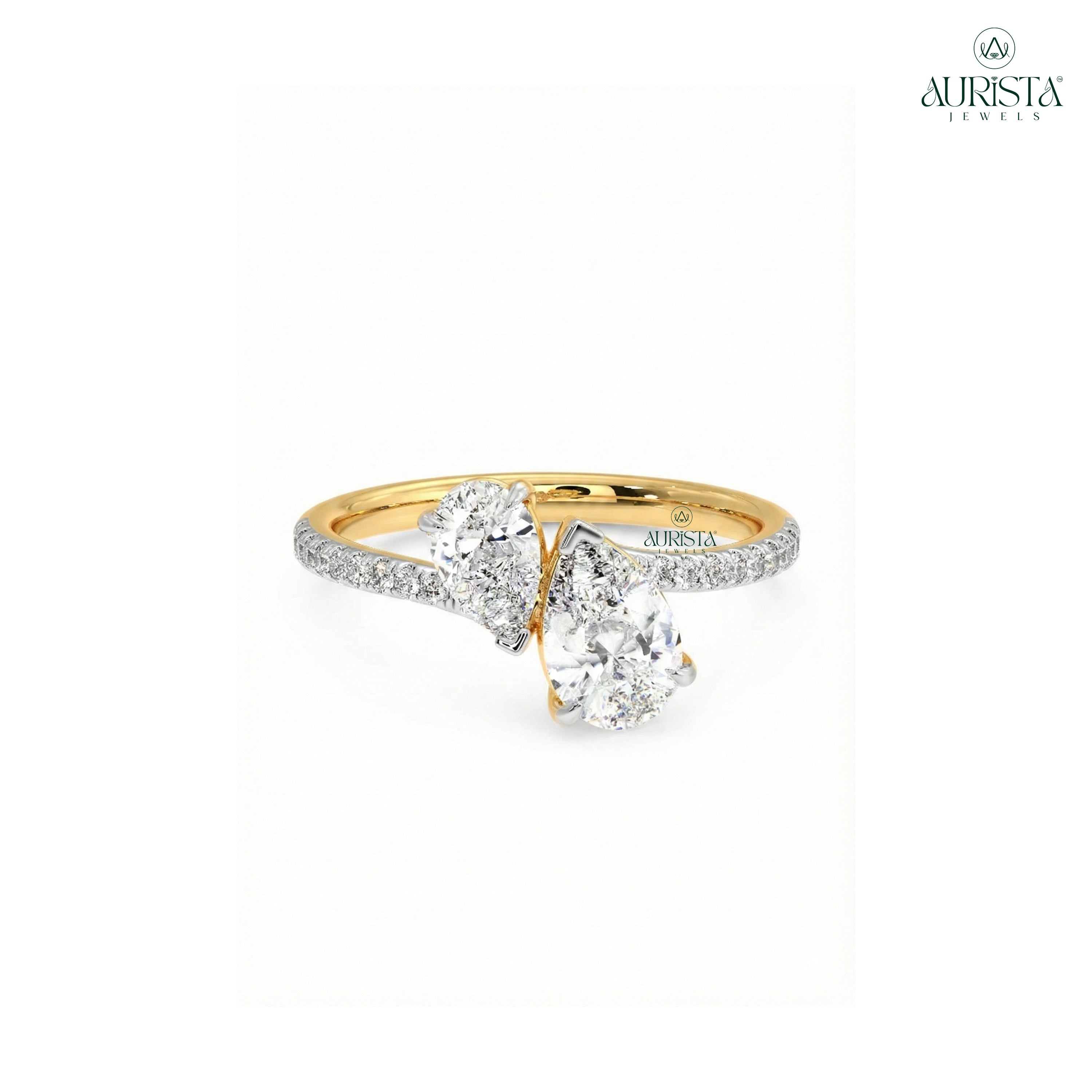 Golden Embrace – Yellow Gold Band with Pear and Round Diamond