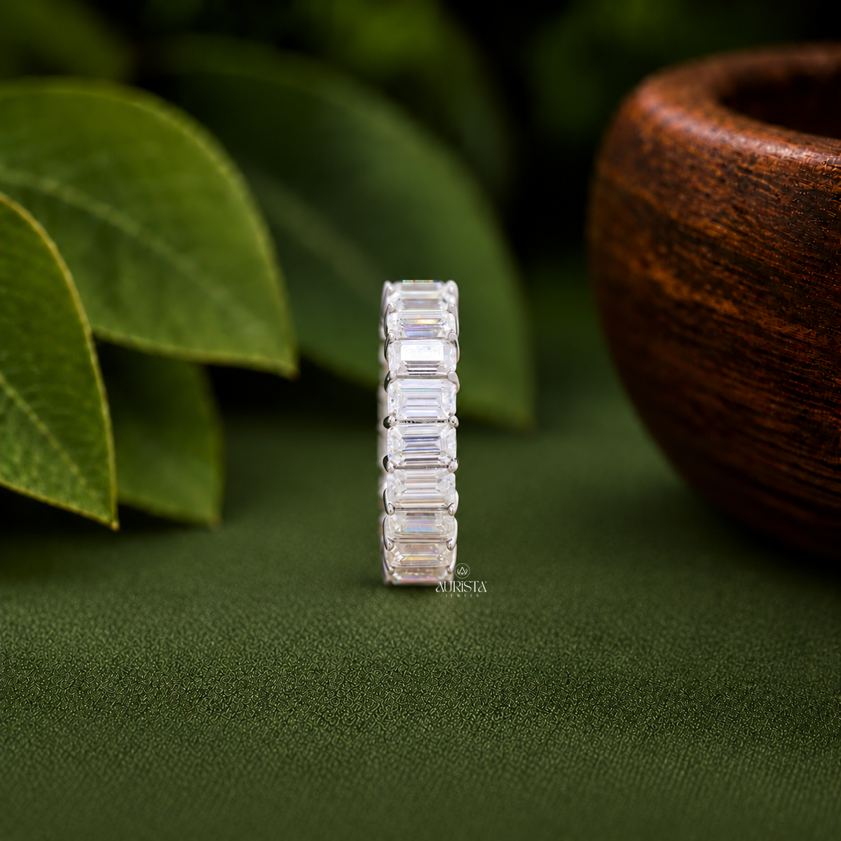 Emerald Cut Lab Grown Diamond Eternity Band, Stackable Minimalist Jewelry
