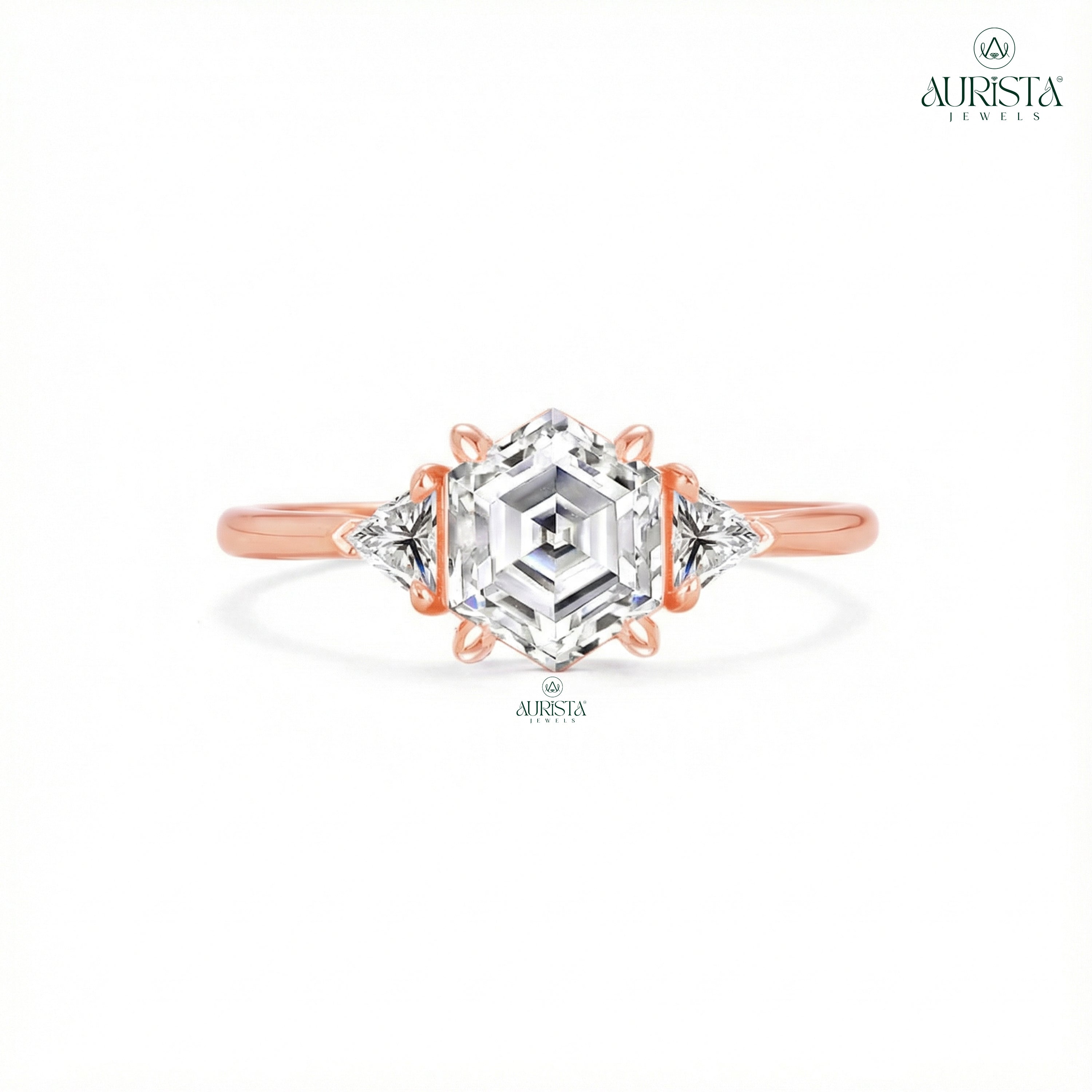 Promise of Light – Rose Gold Ring with Hexagon Diamond