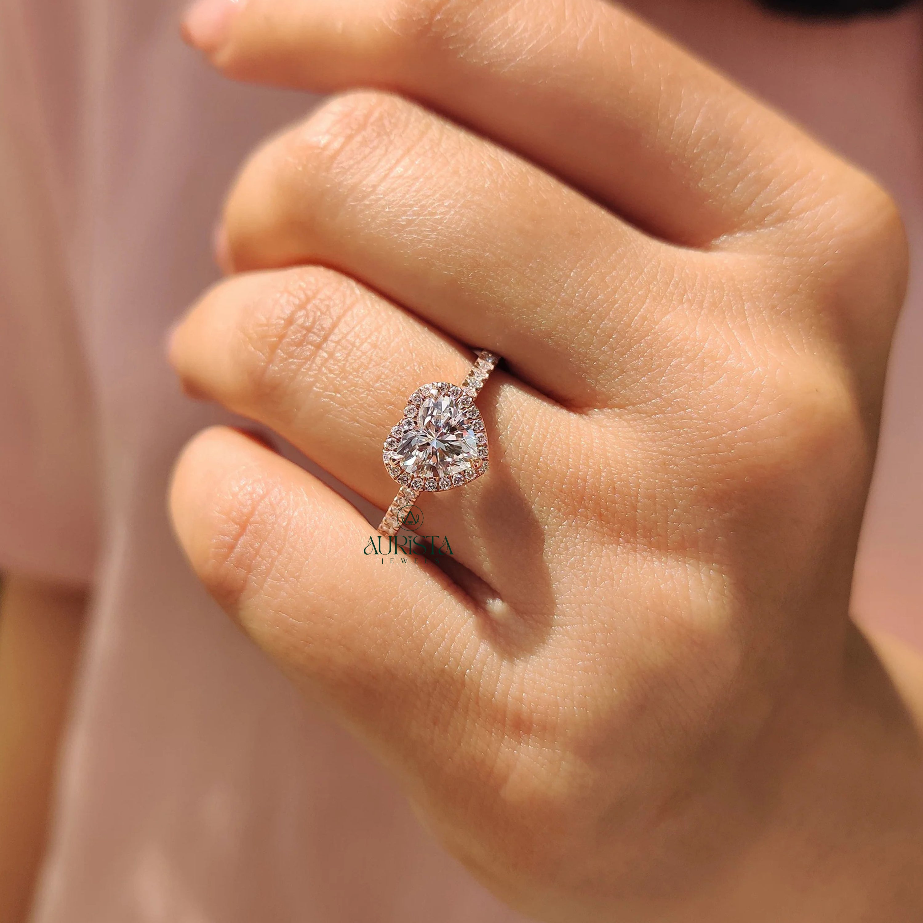 Romantic Heart Cut Diamond Ring with Brilliant Side Stones