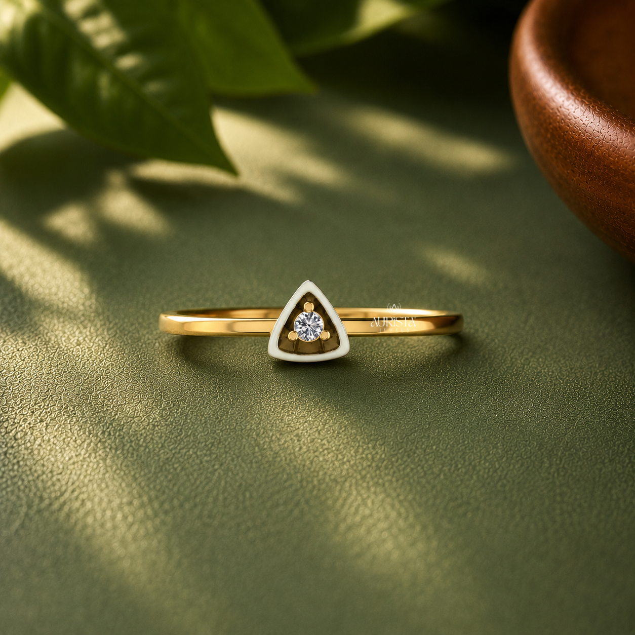 Lab Grown Diamond Gold Triangle Solitaire Ring Geometric Statement Band Modern Chic
