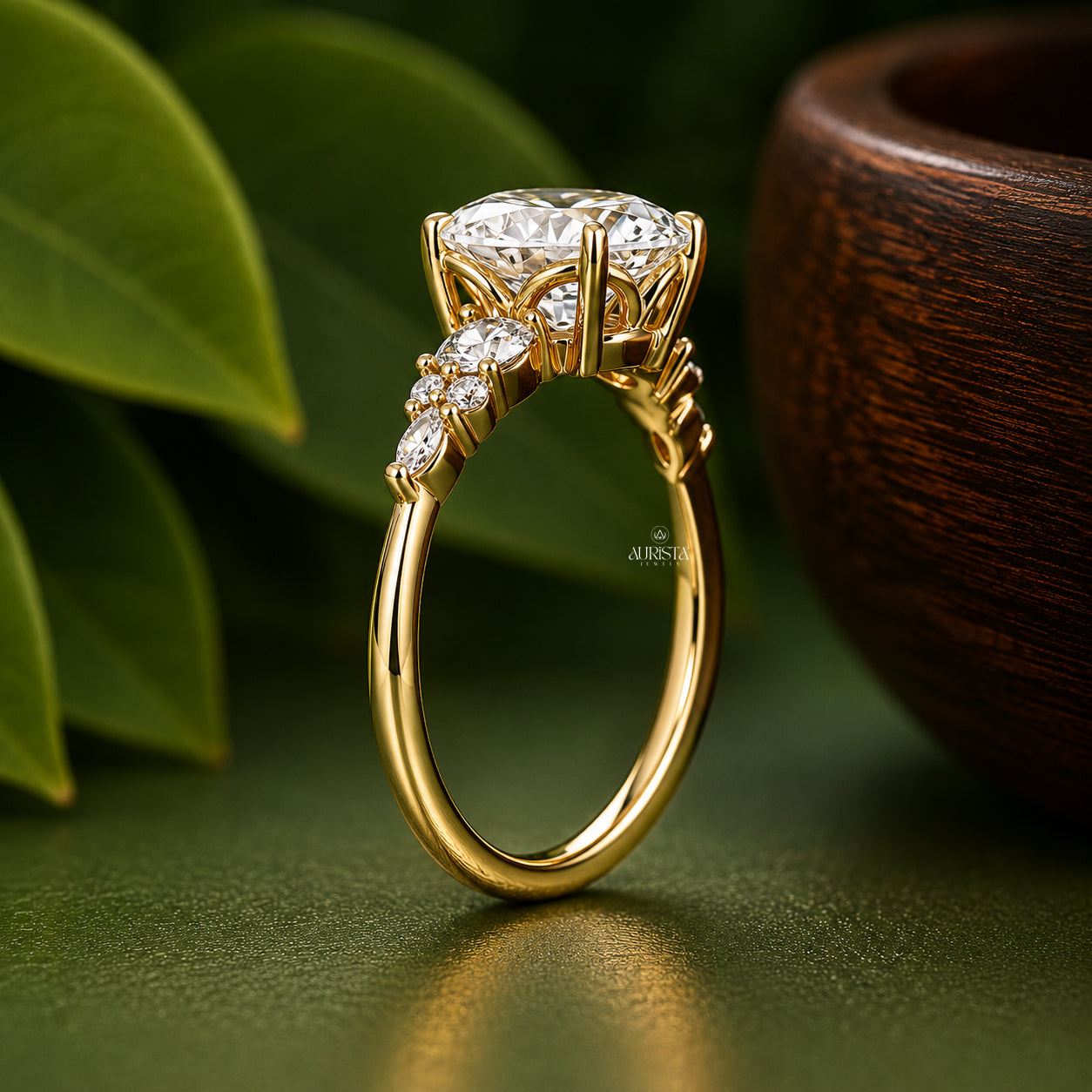 2 Carat Oval Lab Grown Diamond Ring, Side Stone, Bridal Jewelry