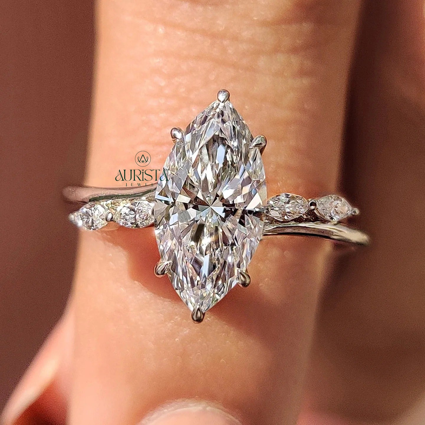 Elegant Marquise Cut Hidden Halo Ring with Timeless Sparkle